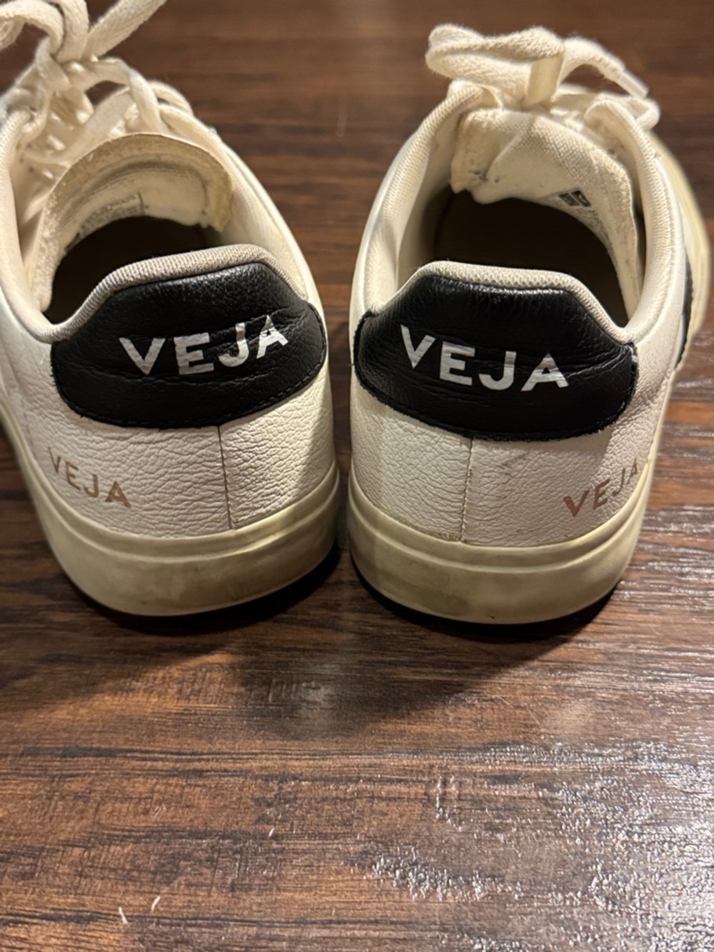 Veja Cream Leather Sneakers with Black V Accents - Picture 6 of 10
